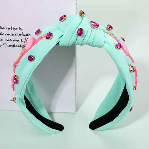 Flamingo Headband for Women - Tropical Pink Knotted Summer Boho Top Knot Hair Accessory - Beach Vacation Gifts