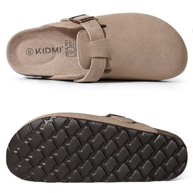 KIDMI Genuine Suede Clogs for Women Cork Footbed Sandals Leather Mules Potato Shoes with Arch Support