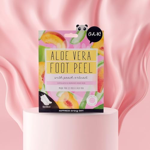 Oh K! Foot Peel Mask - Aloe Vera - Foot Peeling Mask for Dry Feet and Cracked Heels - Feet Exfoliant with Aloe Vera and Peach Extracts - 1 Pair