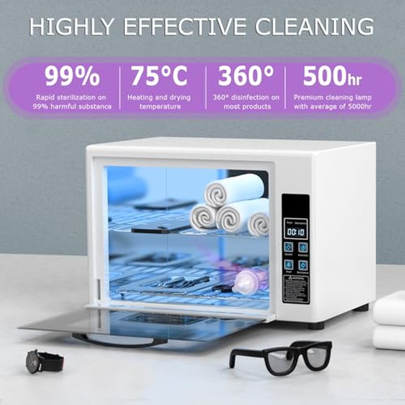 YOTAN 15L Nail Tool Cleaner with Timer Setting, High Capacity Cleaning Cabinet, Multi-Functional Manicure Cleaning Box for Spa Beauty Home Metal Tools, Mobile Phone, Baby Toy, White