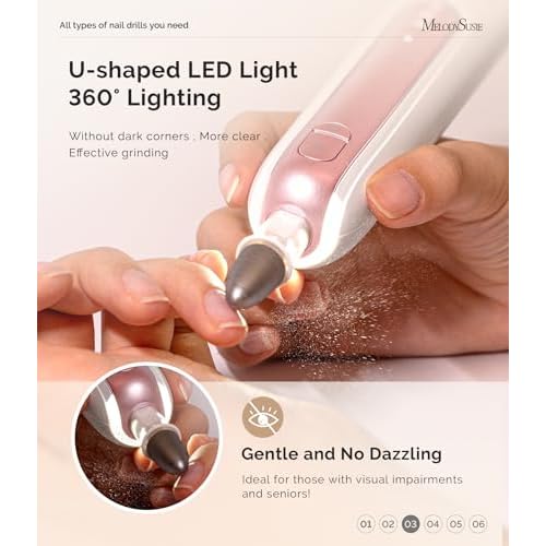 MelodySusie Professional Manicure Pedicure Kit,8-in-1 Electric Nail Drill Set with 5 Speeds,Rechargeable Cordless E-File with 360¡Æ LED Light,Perfect Hand Foot Care Trimmer Polish Tools - PC760G