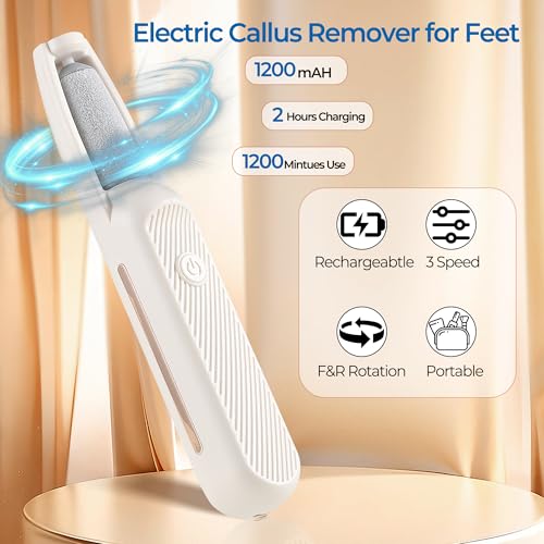 Electric Callus Remover for Feet, Rechargeable Waterproof Foot File with 2 Roller Heads, Cordless Pedicure Tool for Cracked Heels & Dead Skin