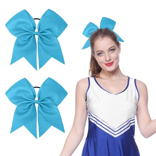 Light Blue Cheer Bows - 2 Pcs Large Cheerleading Bows with Ponytail Holder for Girls