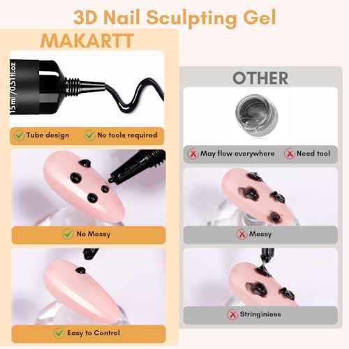 Makartt 3D Gel Nail Art: White and Black Sculpting Candy Molding Gel No Wipe Craving Embossed Gel Polish Set for Decoration Manicure Charm Designs (Whiteout Wonder & Noir)