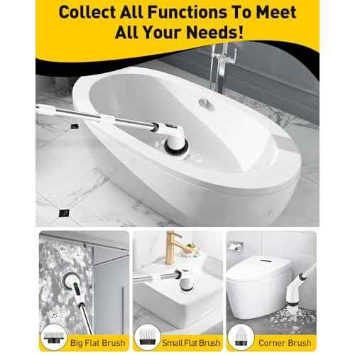 Electric Spin Scrubber for Cleaning Bathroom, Shower Scrubber Cordless Cleaning Brush with IPX7 Waterproof & 2 Speed,Cleaning Brush Cleaning Supplies for Shower Tub Kitchen Tile Toilet Silver