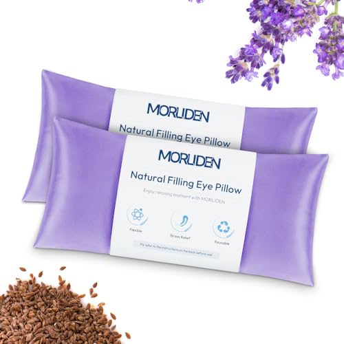 Lavender Eye Pillows for Relaxation, Yoga Eye Pillow for Meditation, Microwavable Weighted Eye Pillow for Yoga, Moist Heat & Cold Eye Compress with Aromatherapy (Light Purple) - 2 Pack