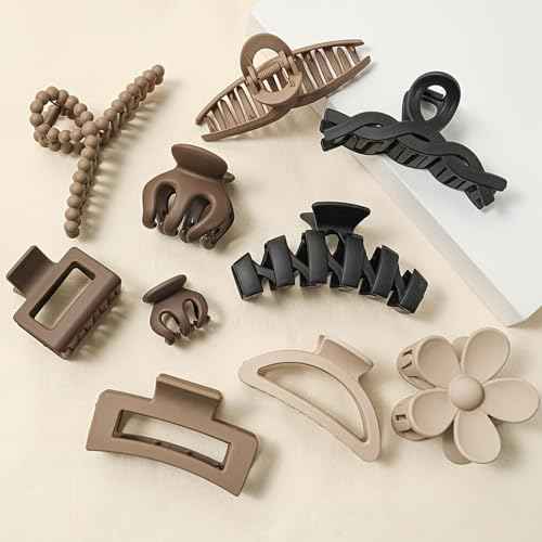 10 Pack Hair Claw Clips, Square Rectangle & Flower Claw Clip Sets, Matte Large Clips for Thick & Thin Hair, Strong Hold Jaw Clamps, Cute Daisy Hair Accessories for Women & Girls