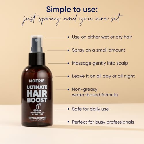 Moerie Ultimate Hair Boost Spray Designed to Strengthen Hair & Restore Scalp Health - 100% Natural Hair Serum for Hair Boost with over 100 Minerals, Vitamins & Amino acids - Fresh Scent - 5.07 Fl. Oz