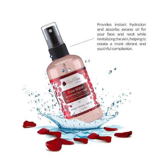 Red Rose Naturals Rosewater Toner, 100% Natural Hydrating Rose Water for Hair and Face, Gentle Formula, Suitable Sensitive Skin, Alcohol Free 4 oz. Spray Bottle