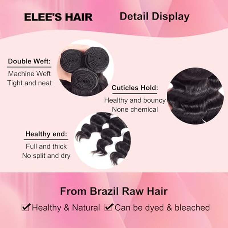 12A Grade Brazilian Virgin Loose Wave Hair 3 Bundles 18" 20" 22" 300g 100% Unprocessed Virgin Brazilian Remy Loose Deep Wave Human Hair Weave Bundles for Black Women Natural Color