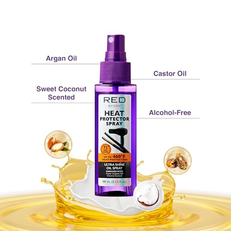 Red by Kiss Heat Protector Spray for Thermal Protection, Anti-Frizz, Ultra Shine, and Hydration - Protects Hair Up To 460¡ÆF (2 Fl Oz)