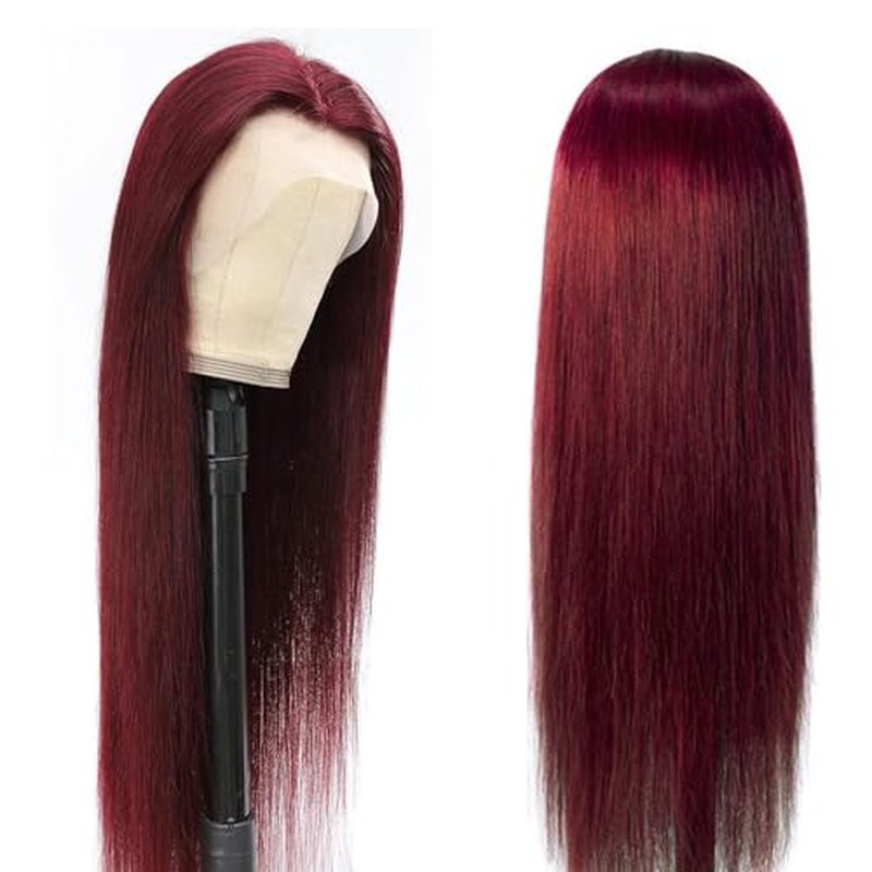 LICHANG 99J Straight Lace Front Wigs Human Hair Red Colored Wig Pre Plucked with Baby Hair for Black Women, 13x6 Burgundy Lace Frontal Wig Brazilian Virgin Human Hair Glueless 24 Inch