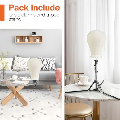 Neverland Beauty & Health 23 Inch Wig Head, Wig Stand Tripod with Head, Wig Head Stand with Mannequin Head for Wigs, Wig Stand with Head, Adjustable Tripod Manikin Head Set for Cosmetology(White)