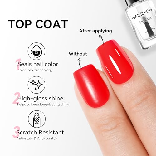 Base Coat and Top Coat, Clear Regular Nail Polish, Rich in VE Calcium Quick Air Dry Nail Strengthening Non Gel, 2Pcs Vegan Base Chip Resistant High Shine Long-lasting Nail Art Gift Set