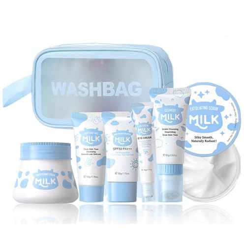 Milk Skin Care Sets&Kits,Beauty Gift Sets for Teenage Girls,Skincare Set-Cleanser,Eye Cream,Moisturizer, Sunscreen,Hand Wax,Cream,Facial Kits for Women,Deep Hydrating (One Size, Milk StyleA)