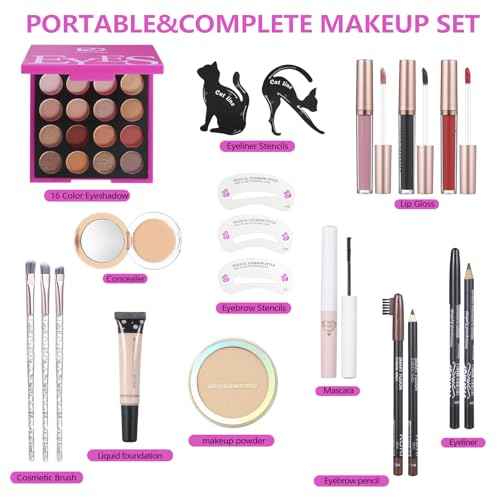 Makeup Kit Set For Teens, Make Up Gift For Women,Includes Eyeshadow Palette, Lip Gloss, Mascara, Eyeliner, Foundation, Concealer, Brushes Set (kit0161)