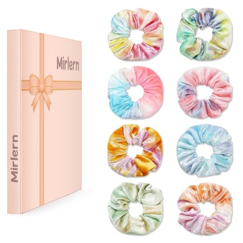Velvet Scrunchies with Zippers Pocket, 8 Pcs Tie Dye Soft Hair Ties, Hidden Pocket Hair Scrunchies Accessories for Women Girls, Soft Ponytail Holder Secret Compartment Items (Rainbow Colors)