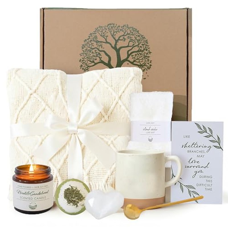 Sympathy Gift Baskets for Women ? 8 Thoughtful & Cozy Items (Blanket and Candle Gift Set with Mug, Socks & More) ? Sympathy Gifts for Loss of Loved One, Get Well, or Self Care Gifts for Women