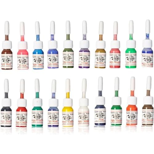 One Tattoo World - Rotary Tattoo Machine Kit, Gloves, Ink Caps, Paper, 20 x 5ml Inks, 20 Disposable Tattoo Cartridge Needles, and Power Supply, OTW-KPB01D