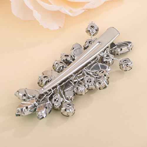 Teyglen Green Rhinestone Hair Clip Bridal Crystal Hair Barrette for Women Sparkly Hair Piece Wedding Hair Clips Hair Accessories for Women (Peacock green)