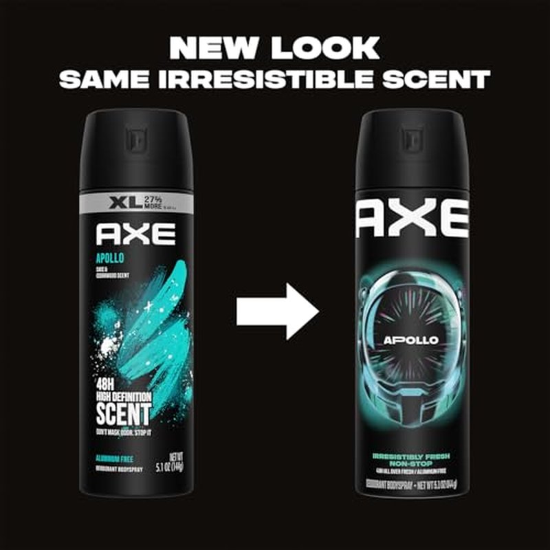 AXE Aluminum-Free Body Spray XL Apollo 12-Pack, 48H Odor Protection, 5.1 Fl Oz Ea