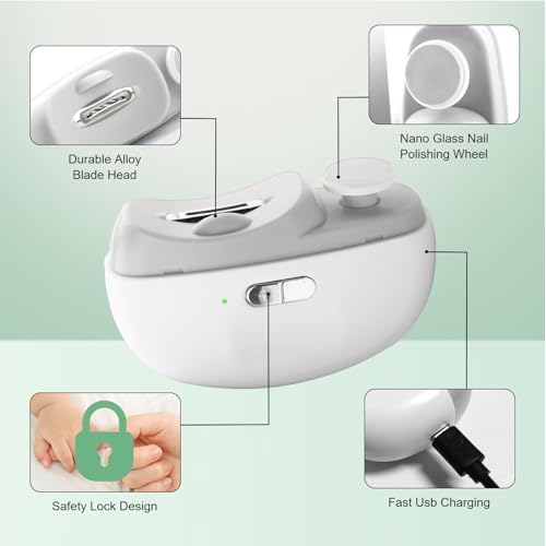 Electric Nail Clipper for Senior and Baby - 3in1 Baby Nail Trimmer Electric for Finger, Automatic Electric Nail Clipper with Polishing, Gift for Adult White