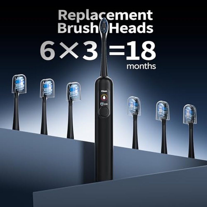 Sonic Electric Toothbrush for Adults: 38400 VPM Deep Clean with Smart Display, 6 Brush Heads, 4 Modes & 45-Day Battery, IPX7 Waterproof Rechargeable Toothbrushes Built-in Smart Timer for Home/Travel