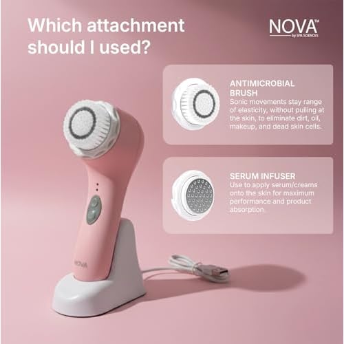 Spa Sciences - NOVA - Sonic Cleansing Brush with Bristles & Infusion System ? Anti-Aging Facial Exfoliating, Waterproof, and USB Rechargeable