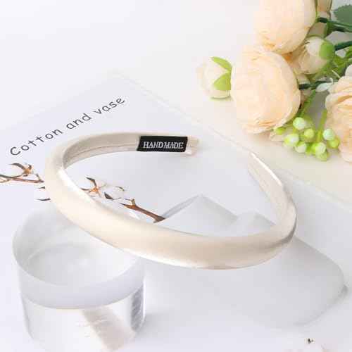 Headbands for Women, White Womens Thick Silk Satin Super Soft & Comfortable Sponge Padded Headbands Hair Bands Hoops Accessories for Women Girls