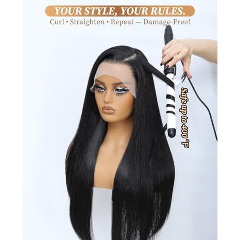 Latasha 13x6 Synthetic Lace Front Wig for Black Women Straight HD Lace Frontal Wigs Pre Plucked Wear and Go Glueless Wigs for White Women 28 inch Long Black Wig (Off Black 1B)