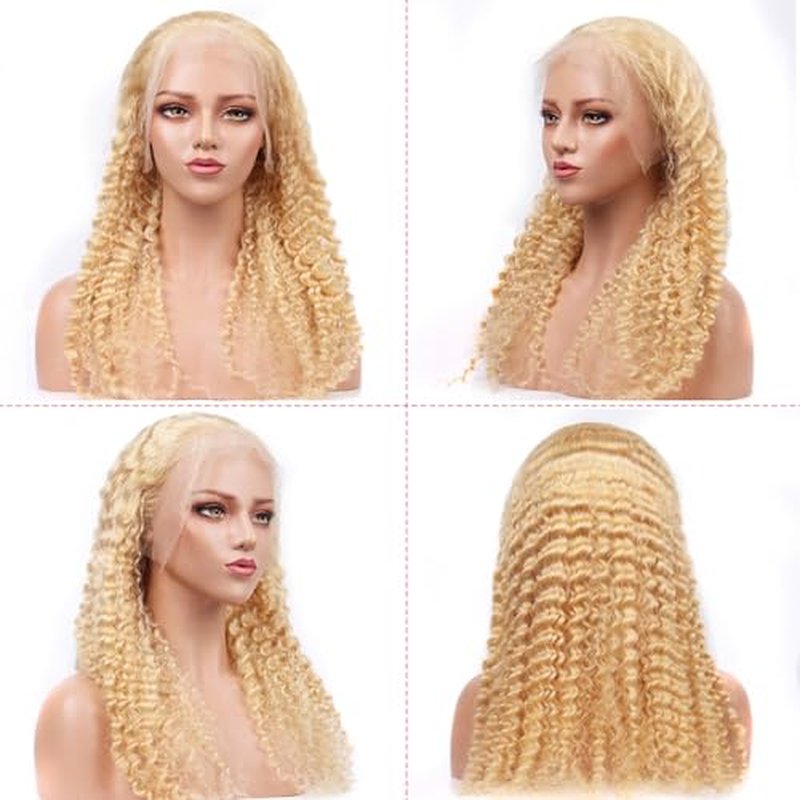 613 Lace Front Wig Human Hair 613 Blonde Deep Wave 13x6 HD Transparent Lace Front Wig Human Hair Pre Plucked Blonde Wig Human Hair with Baby Hair 180% Density for Women(20inches 613 13x6 Wig)