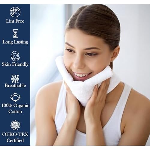 Delara Organic Cotton Luxuriously Plush Washcloths Pack of 6 | GOTS & Oeko-TEX Certified | Premium Quality Face Towels | Feather Touch Technology|650 GSM Long Staple|Soft, Quick Dry & Ultra-Absorbent