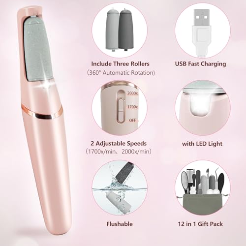 Electric Callus Removers for Feet, Haootadiy Electric Foot Callus Remover Pedicure Kits Rechargeable with12 in 1, Removes Dry Skin for Smoother Feet, Foot Care for Dead Skin Ideal Gift