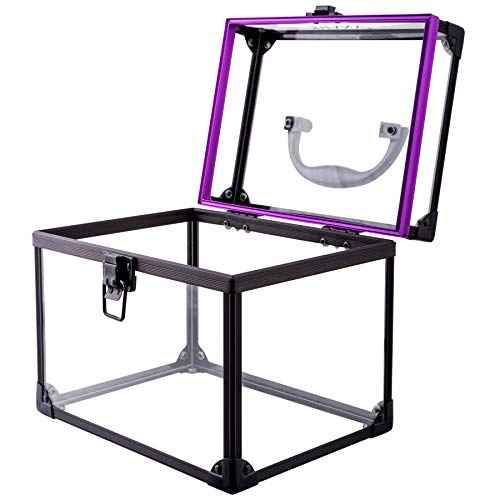 SHANY Clear Cosmetics and Toiletry Train Case - Clear Travel Makeup Bag Case Organizer with Secure Closure and Black/Purple Accents - Extra Large