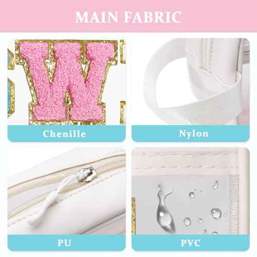 COSHAYSOO Clear SWIM Makeup Bag with Preppy Letter Patch Beach Pool Travel Essential Gifts for Women Swimmer Swimming Team Teenager Girls Cute Toiletry Zipper Pouch Cosmetic Purse Organizer