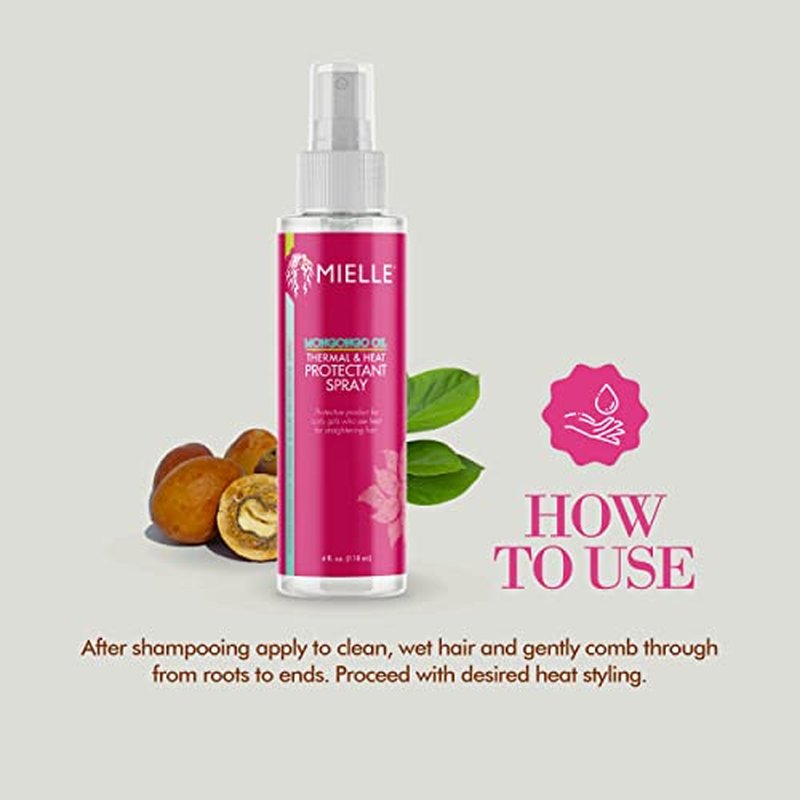Mielle Mongongo Oil Thermal & Heat Protectant Spray, Protects Hair from Heat Damage, Intense Heat Defense, Curl Pattern Protection, Safe for All Hair Types (4 Fl Oz)