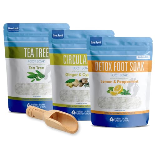 Foot Soak Salts Bundle 3 Pack with Scoop DIY at Home Spa with USP Epsom Salt and Pure Essential Oils in BPA Free Pouch with Easy Press Lock Seal (2 Lbs Each 6 Lbs Total)