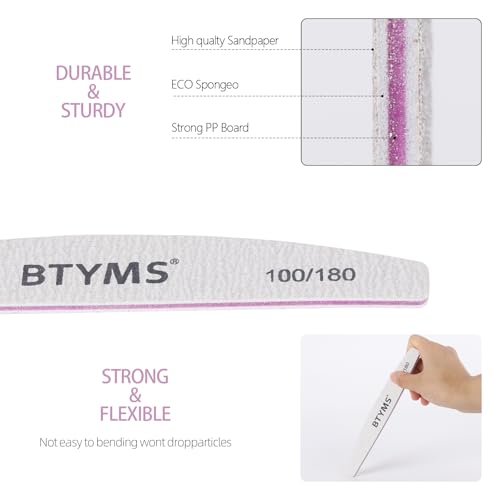 BTYMS 25Pcs 100/180 Grit Nail File and Buffer Professional Double-Sided Emery Boards for Acrylic, Gel & Natural Nails
