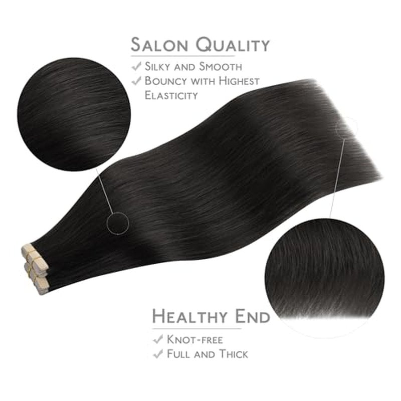 WENNALIFE Tape in Hair Extensions Human Hair, 40pcs 100g 20 inch Natural Black Hair Extensions Real Human Hair Straight Tape in Extensions Invisible Human Hair Extensions Reusable Real Hair Extensions