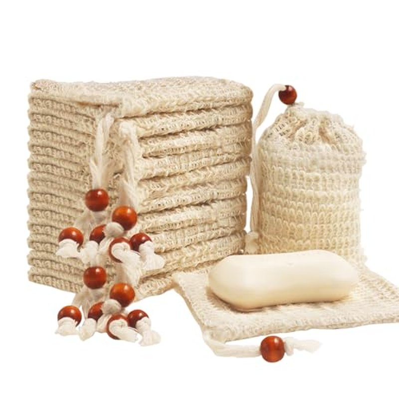 60 Pcs Natural Sisal Soap Saver Bag for Soap Bar Organic Soap Pouch for Exfoliating Lathers and Air Dry Soap Bar Shower