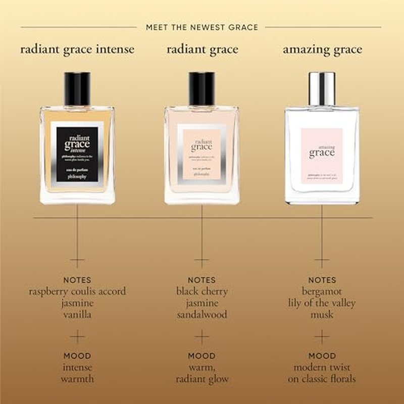 philosophy radiant grace intense eau de parfum- ambery floral women's perfume - with notes of raspberry, jasmine & vanilla - luxury perfume for women - long lasting fragrance