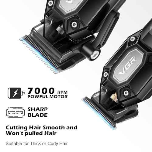 VGR Professional Hair Clippers for Men, Cordless Barber Clippers and Trimmers Set, Mens Hair Cutting Kit with 10 Guide Combs, USB Rechargeable Haircut Machine for Family, LED Display, Black