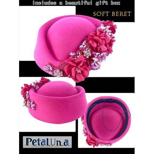 Petaluna Women's Flower Beret Suitable for Church Wearing Elegant Breathable Wedding Party Retro French Headdress