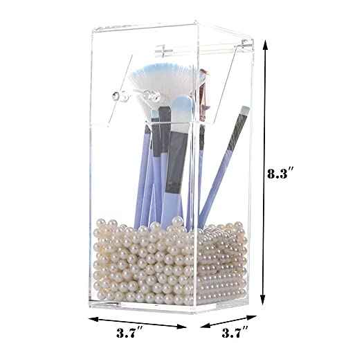 Sooyee Makeup Brush Holder,Makeup Brush Organizer with 8mm White Pearls,Dustproof Makeup Brush holder with Lid