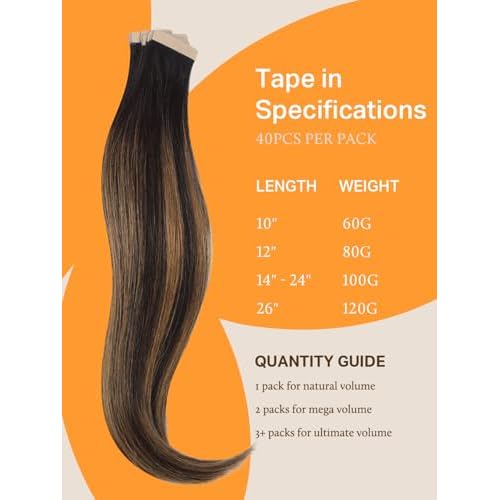 DOORES Tape-in Hair Extensions, Balayage Dark Brown to Chestnut Brown, 100g, 40pcs, 18 Inch Remy Straight Hair Skin Weft