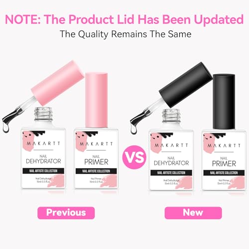 Makartt Nail Dehydrator and Primer Set: Acid Free Air Dry Nail Prep Dehydrate and Hema Free Nail Primer Professional Long-lasting for Acrylic Nails Powder UV Gel Polish(15ML/0.5 oz)