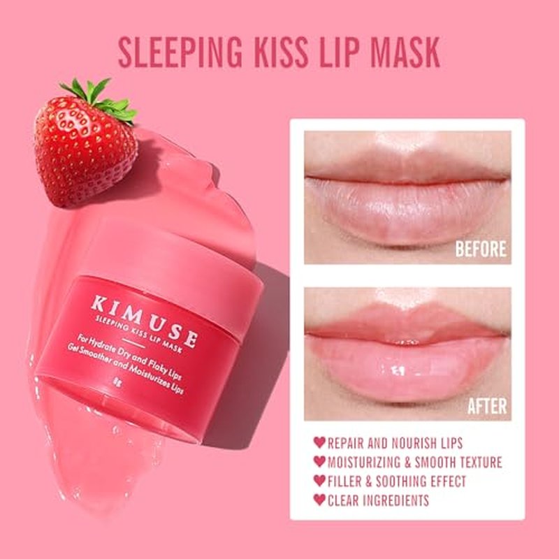 KIMUSE Lip Mask Set, 4PCS Lip Sleeping Mask Overnight Treatment Lip Care Products, Moisturize & Nourish, Cracked Dry Lips, Intense Hydration with Shea Butter (SET)