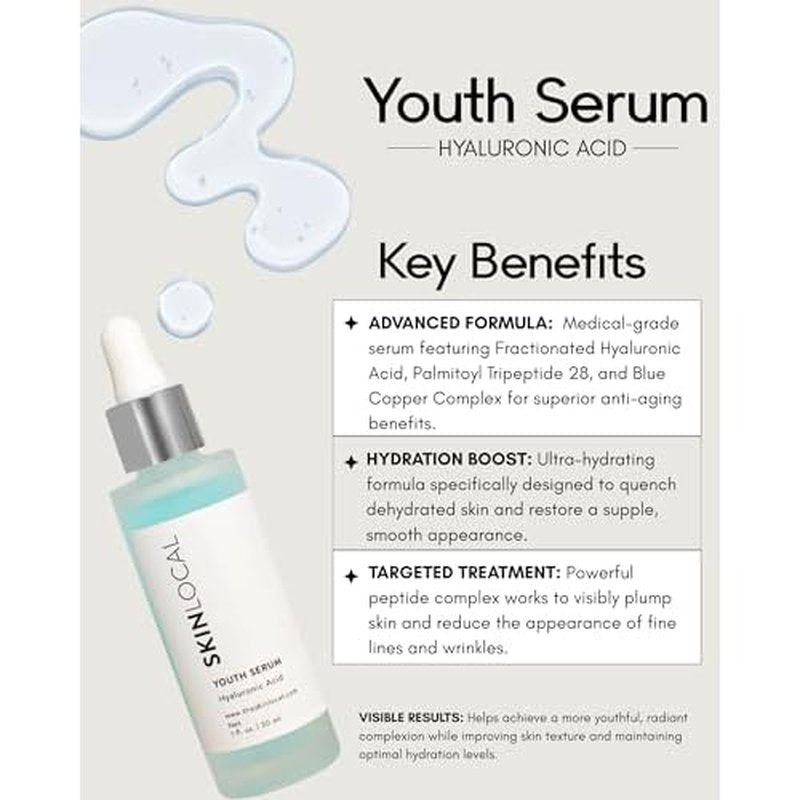 Anti-Aging Youth Serum, Hyaluronic Acid and Peptide Complex, Ultra-Hydrating Face Serum