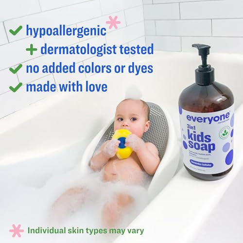 Everyone 3-in-1 Kids Soap, Body Wash, Bubble Bath, Shampoo, 32 Ounce (Pack of 2), Lavender Lullaby, made with Essential Oils for Toddlers, tweens and teens