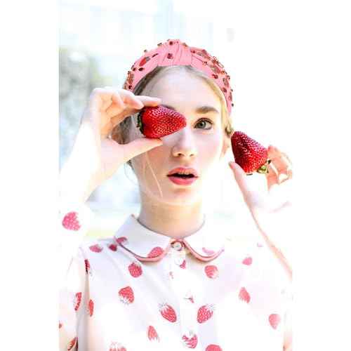 Strawberry Headband for Women, Fruit A-Pink, Hair Accessory for Summer, Beach Vacation, Wedding, Party, One Size, 1 Count